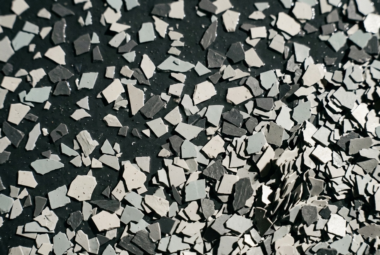 A dense blend of grey, black and white vinyl flake chips